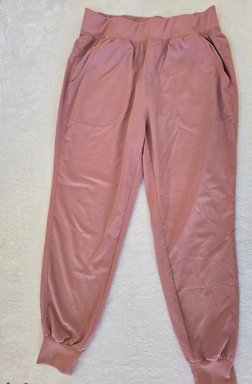 Women's Pink Satin Silky Jogger Pants High Waist Elastic Size Medium